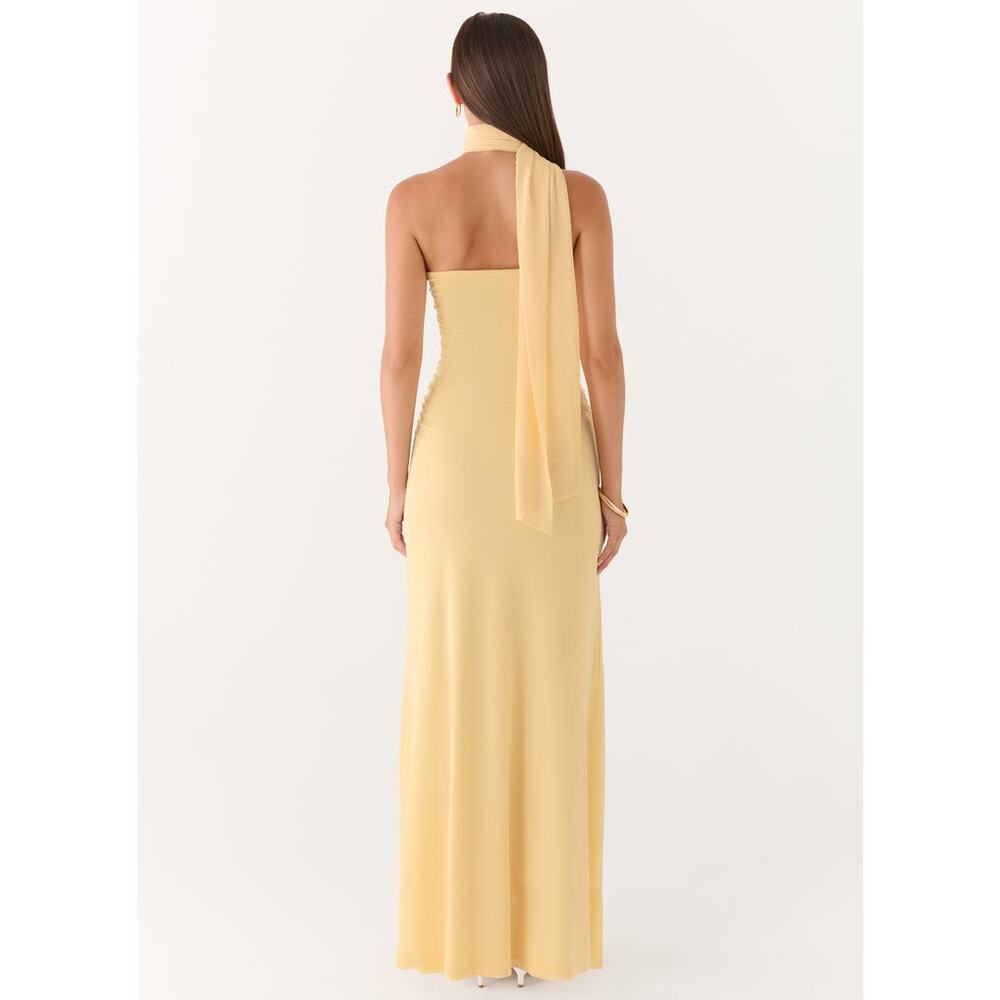 Pepper Mayo Yellow Songbird Maxi Dress Ruched Detail Summer Preppy Formal Prom - Picture 3 of 13